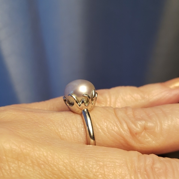 Sterling 925 Silver and grey freshwater pearl ring - Picture 5 of 8